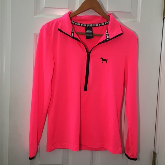 PINK Victoria's Secret Tops - [VS PINK] BRIGHT PINK DRI-FIT HALF ZIP PULLOVER